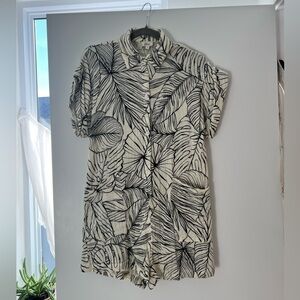 Elan Blue & White Leaf Print Jumpsuit